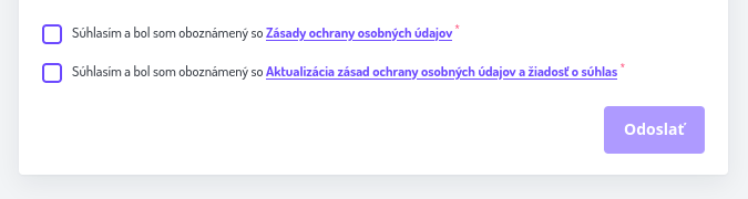 Zaškrtávacie súhlasy pred odoslaním
